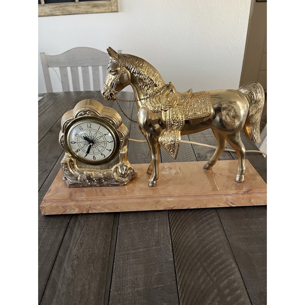 Vintage United Mantle Horse Clock # 315 Right To Left Facing Works